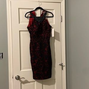 Short red and black flower dress